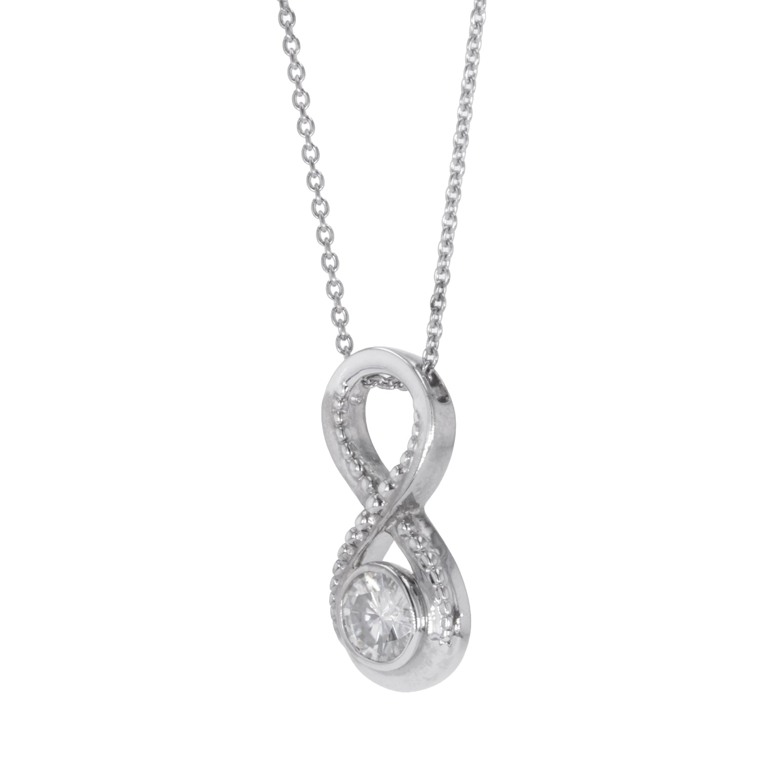 0.80 CTW DEW Round Moissanite Infinity Pendant in Sterling Silver