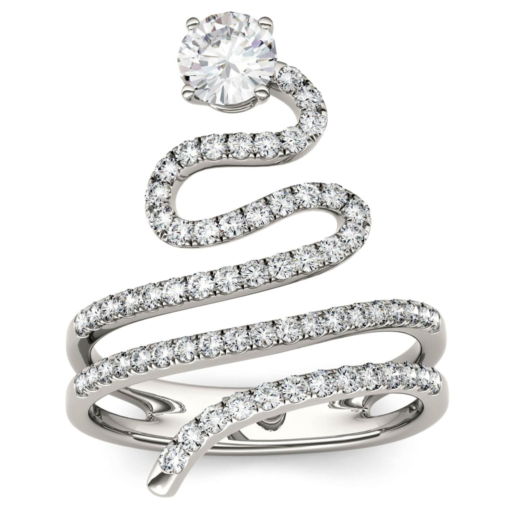 1.14 CTW DEW Round Swirl Statement Ring 14K White Gold