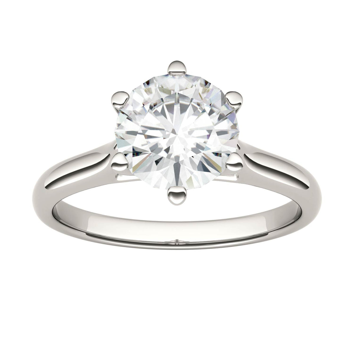 1.50 CTW DEW Round Moissanite Six-Prong Solitaire Engagement Ring in 14K White Gold