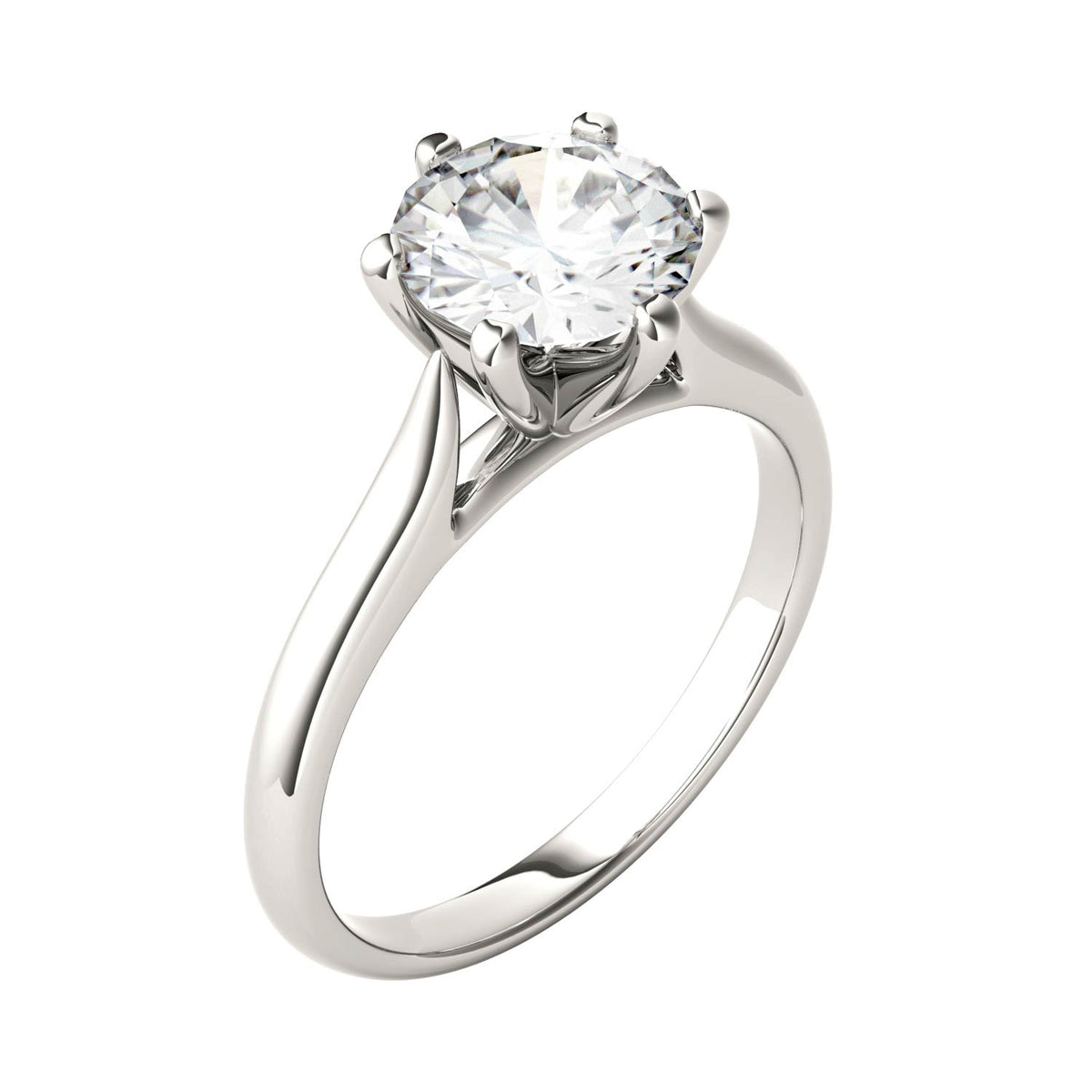 1.50 CTW DEW Round Moissanite Six-Prong Solitaire Engagement Ring in 14K White Gold