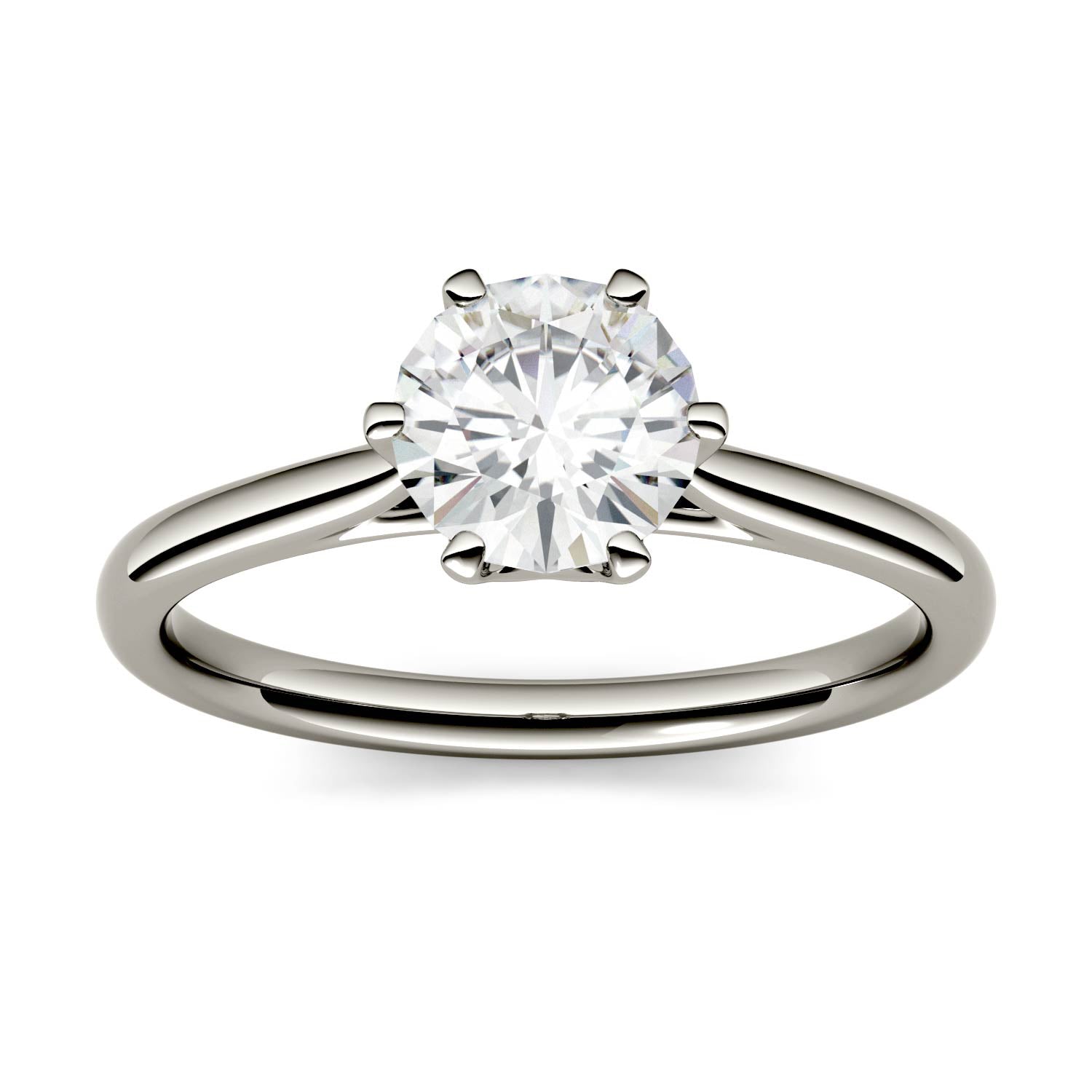1.90 CTW DEW Round Moissanite Six Prong Solitaire Engagement Ring in 14K White Gold
