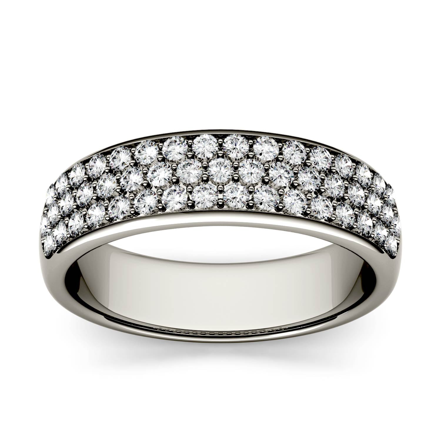 0.64 CTW DEW Round Moissanite Three-Row Band in 14K White Gold