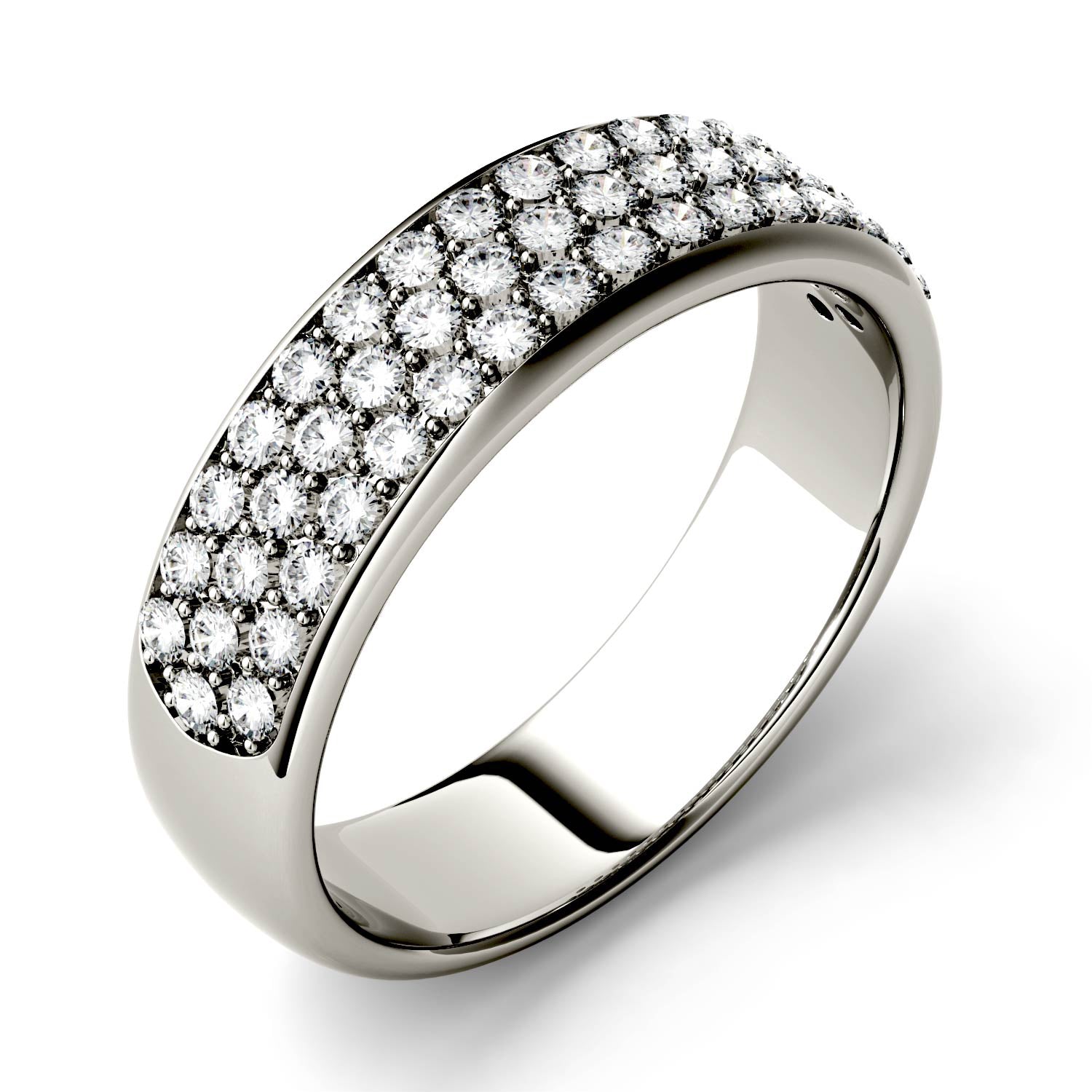0.64 CTW DEW Round Moissanite Three-Row Band in 14K White Gold