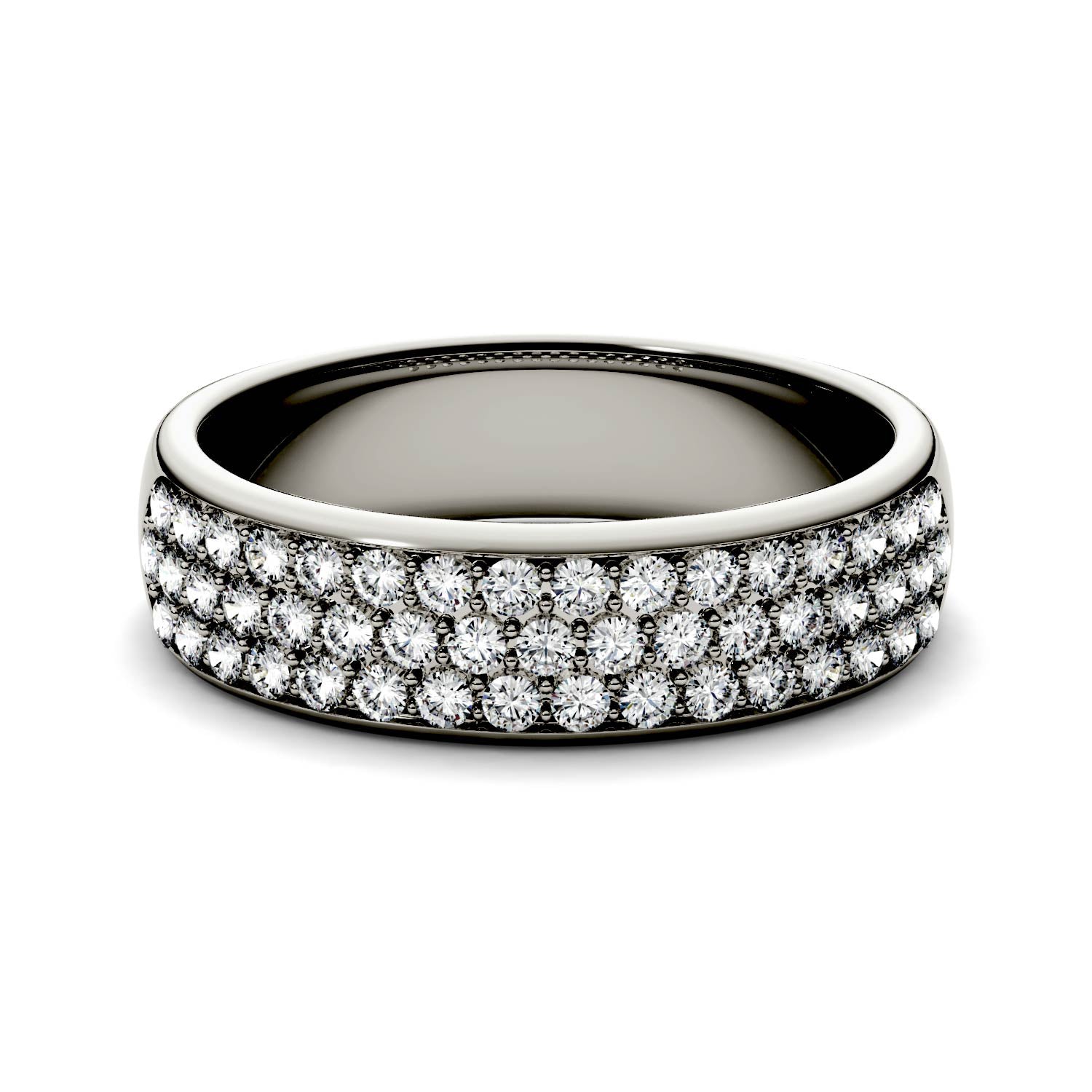 0.64 CTW DEW Round Moissanite Three-Row Band in 14K White Gold