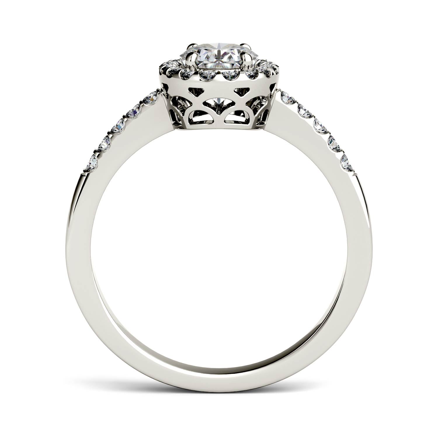 1.74 CTW DEW Oval Moissanite Halo with Side Accents Engagement Ring in 14K White Gold