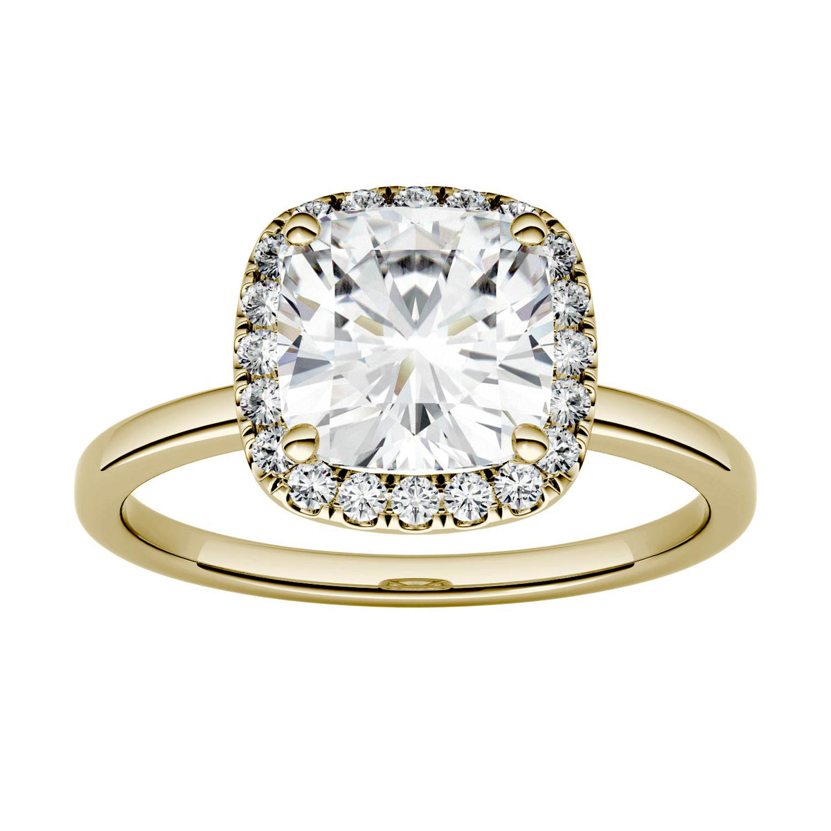 1.43 CTW DEW Cushion Moissanite Engagement Ring in 14K Yellow Gold