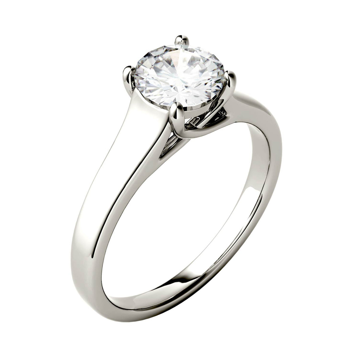 1.00 CTW DEW Round Moissanite Trellis Solitaire Engagement Ring in 14K White Gold