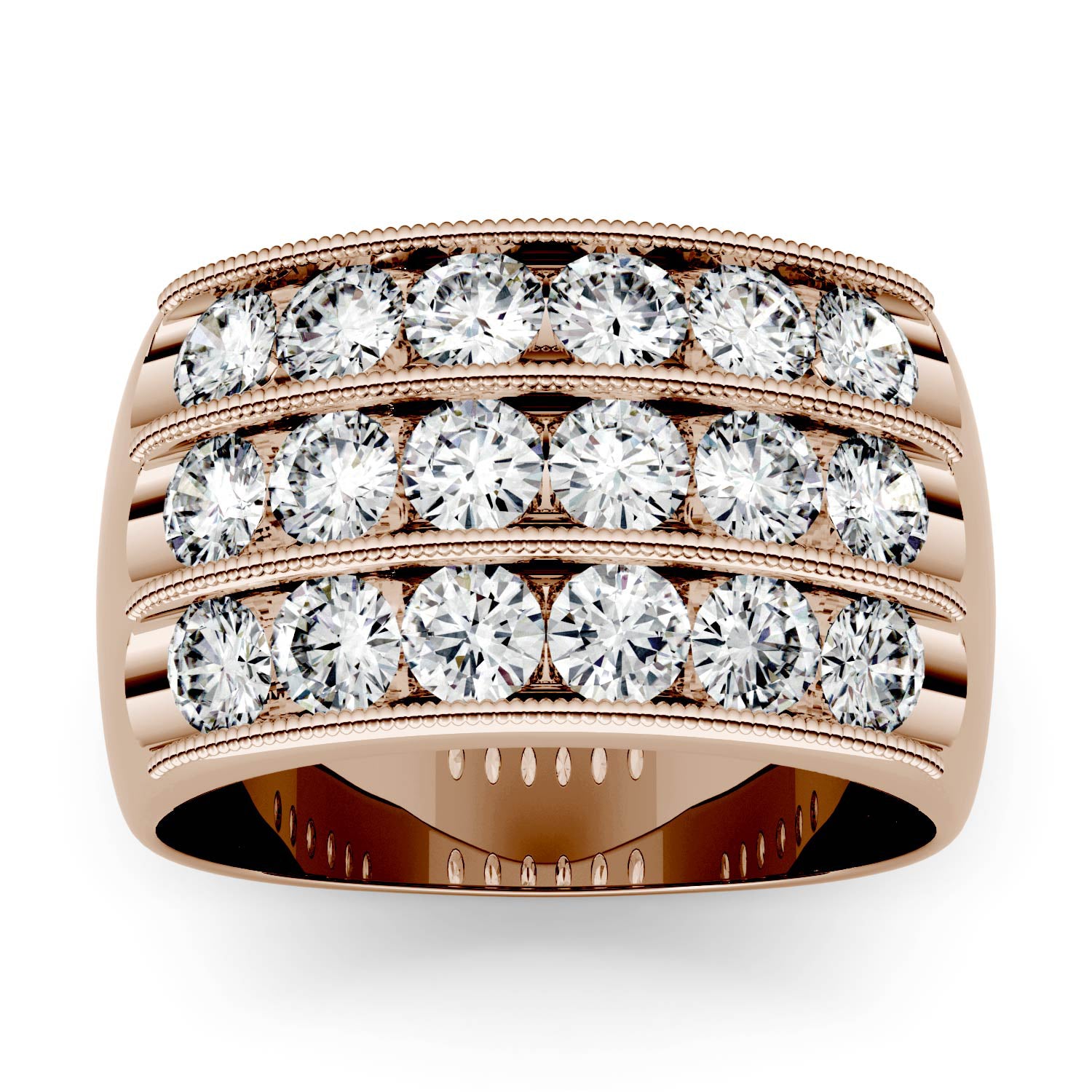 2.88 CTW DEW Round Moissanite Three Row Statement Ring in 14K Rose Gold