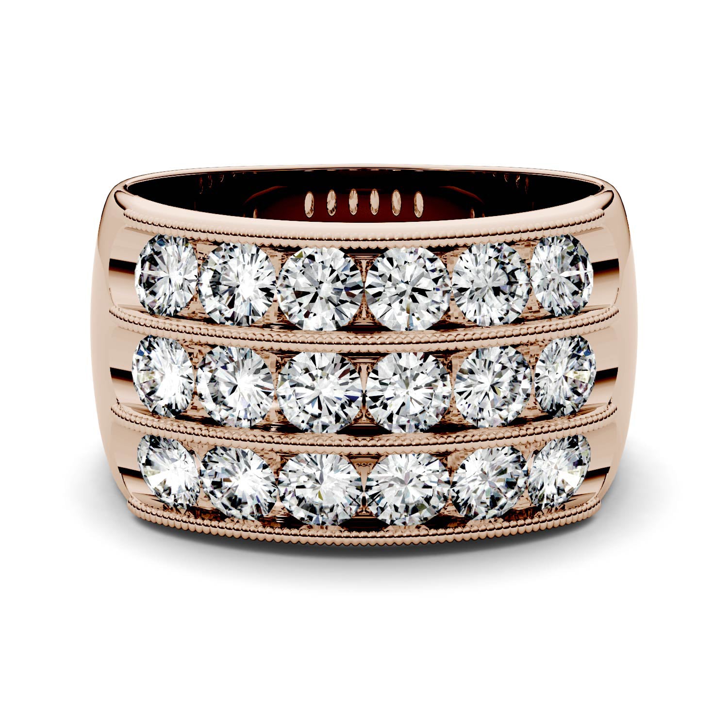 2.88 CTW DEW Round Moissanite Three Row Statement Ring in 14K Rose Gold