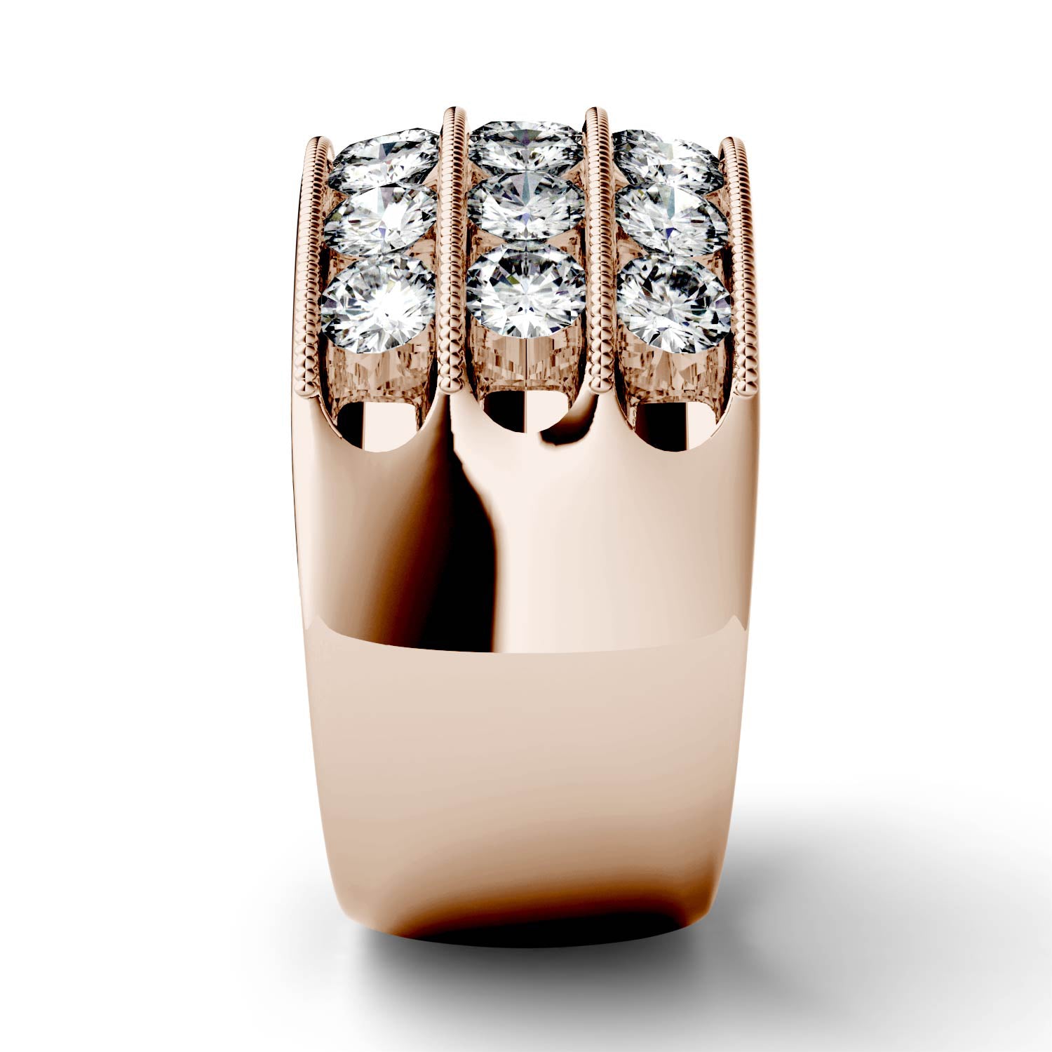 2.88 CTW DEW Round Moissanite Three Row Statement Ring in 14K Rose Gold