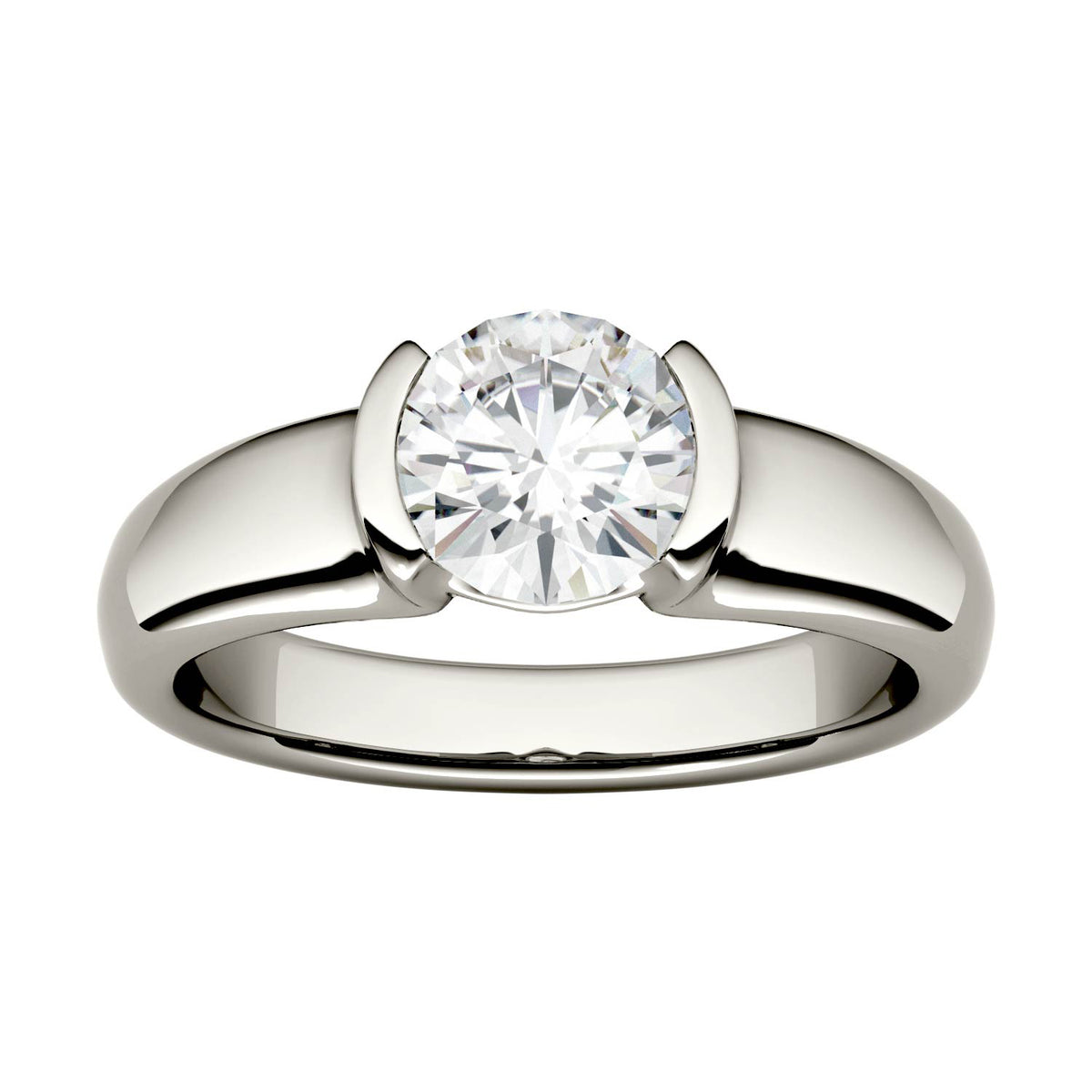 1.00 CTW DEW Round Moissanite Engagement Ring in 14K White Gold