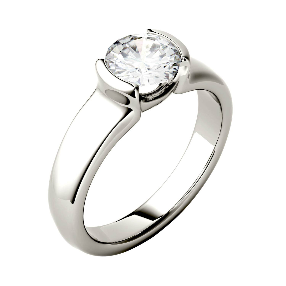 1.00 CTW DEW Round Moissanite Engagement Ring in 14K White Gold