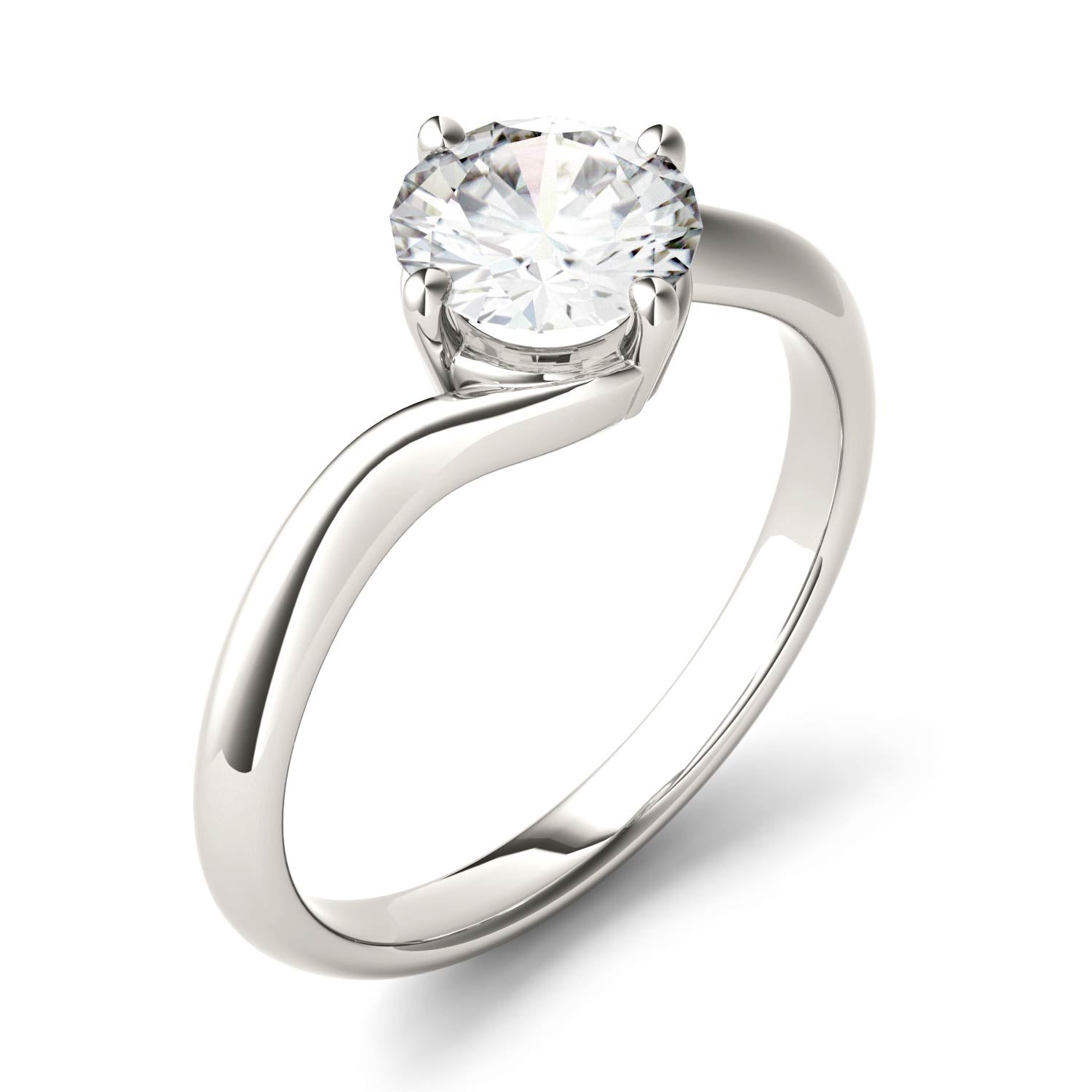 1.00 CTW DEW Round Moissanite Bypass Solitaire Engagement Ring in 14K White Gold
