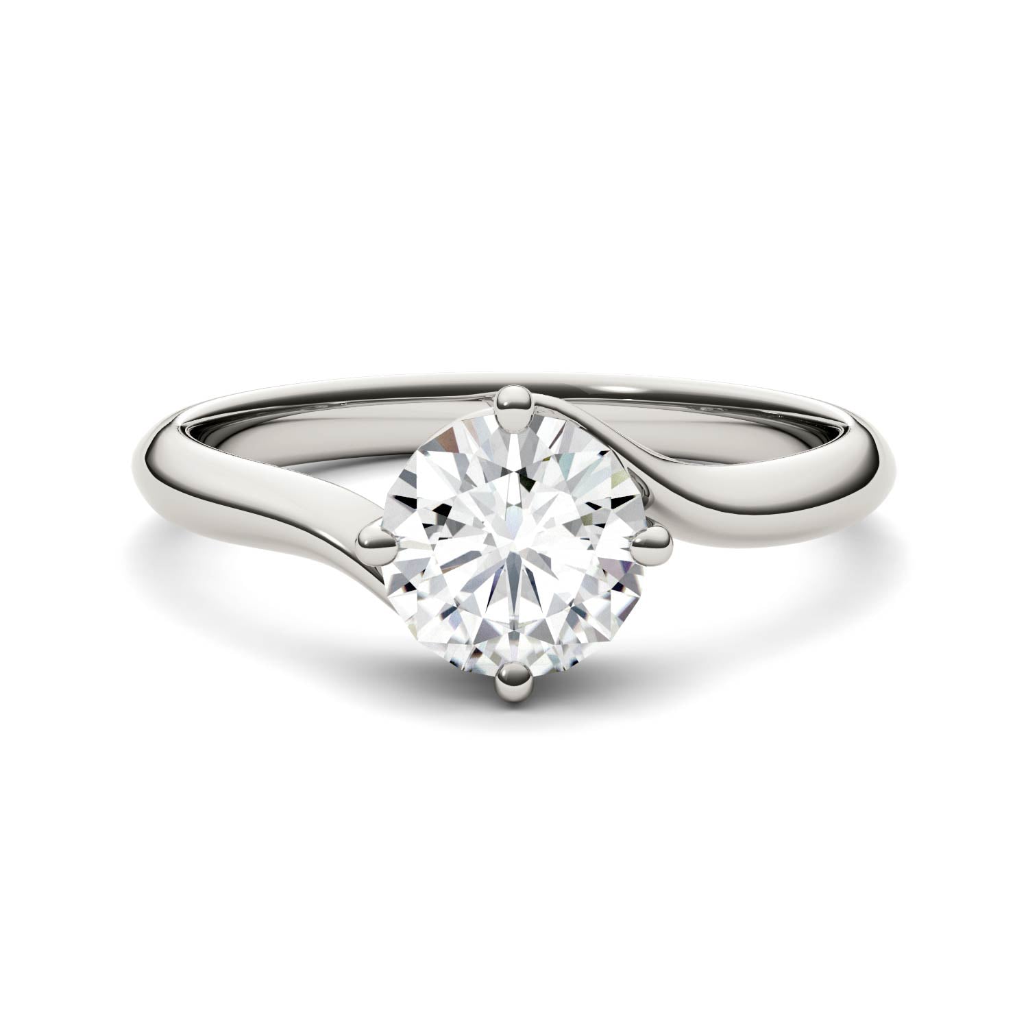 1.00 CTW DEW Round Moissanite Bypass Solitaire Engagement Ring in 14K White Gold