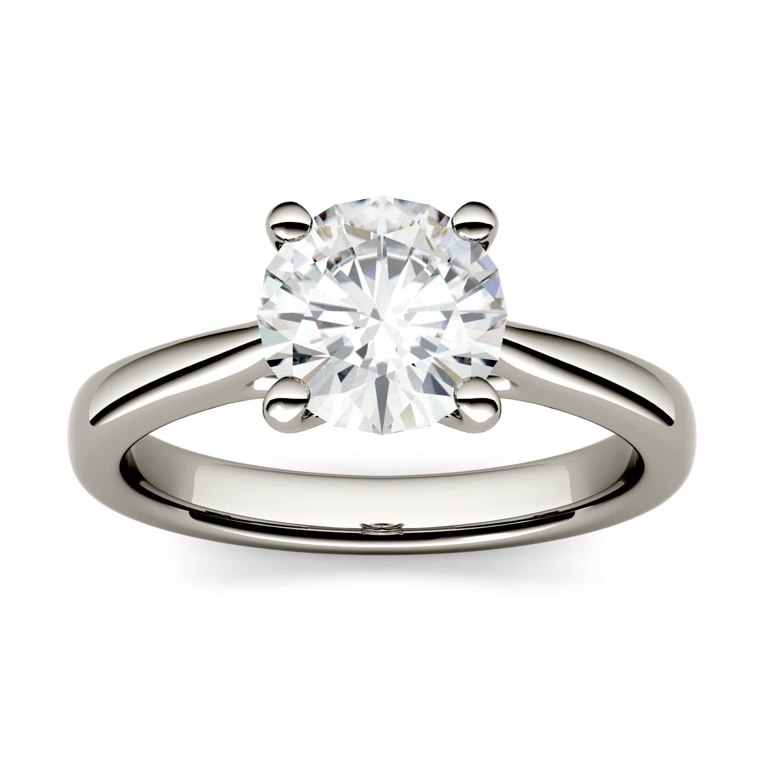 1.00 CTW DEW Round Moissanite Four Prong Solitaire Engagement Ring in 14K White Gold