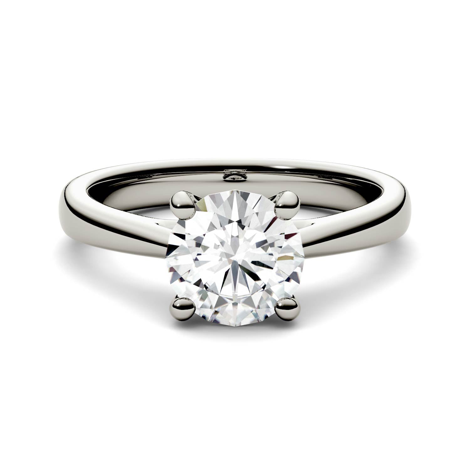 1.00 CTW DEW Round Moissanite Four Prong Solitaire Engagement Ring in 14K White Gold