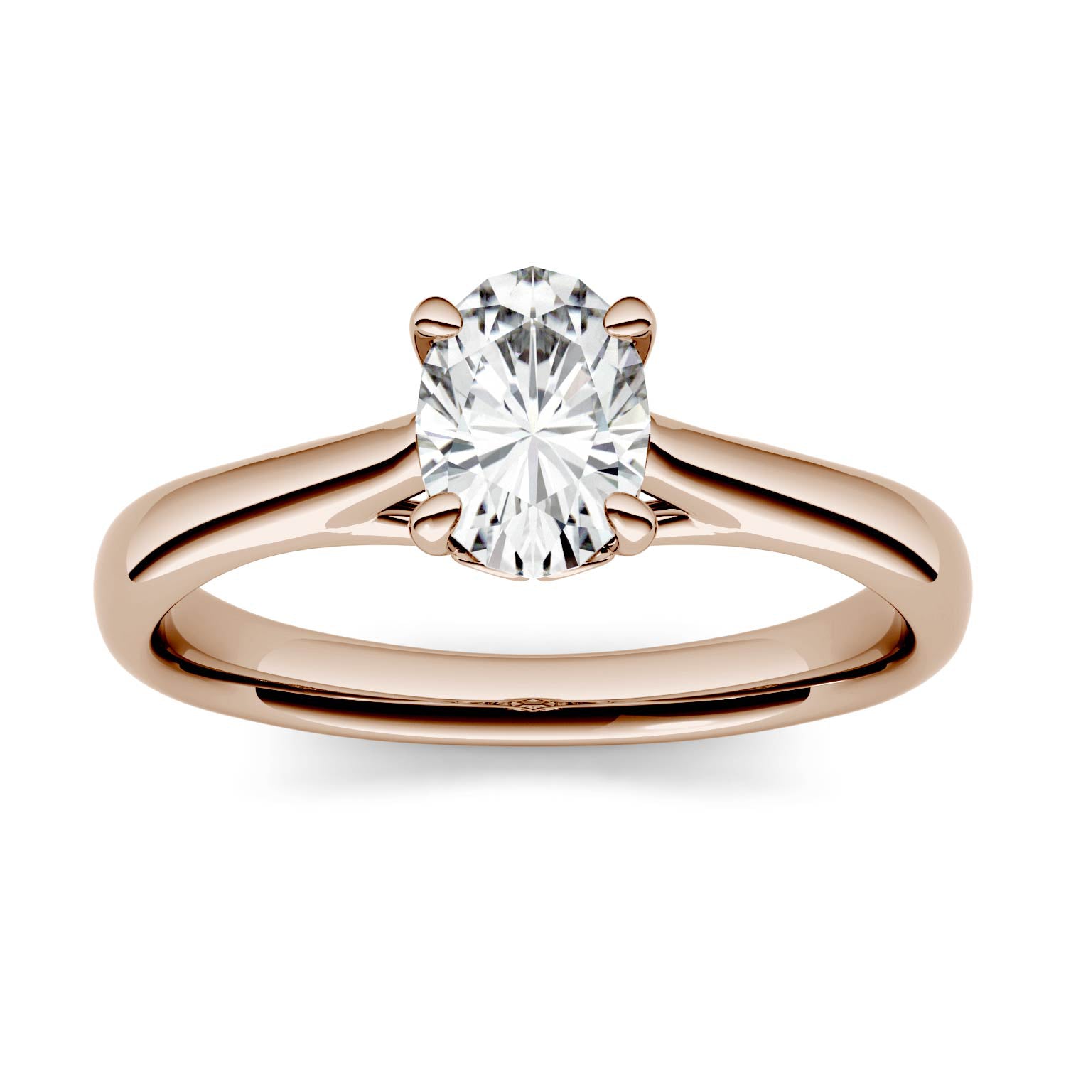 2.10 CTW DEW Oval Moissanite Four Prong Solitaire Engagement Ring in 14K Rose Gold