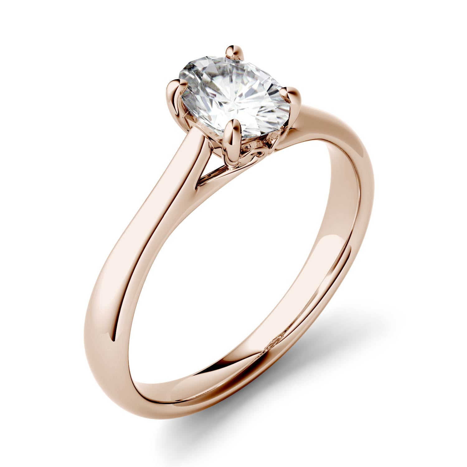 2.10 CTW DEW Oval Moissanite Four Prong Solitaire Engagement Ring in 14K Rose Gold