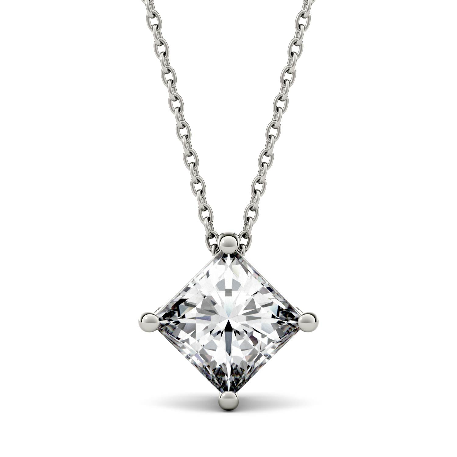 1.70 CTW DEW Princess Moissanite Solitaire Pendant in 14K White Gold