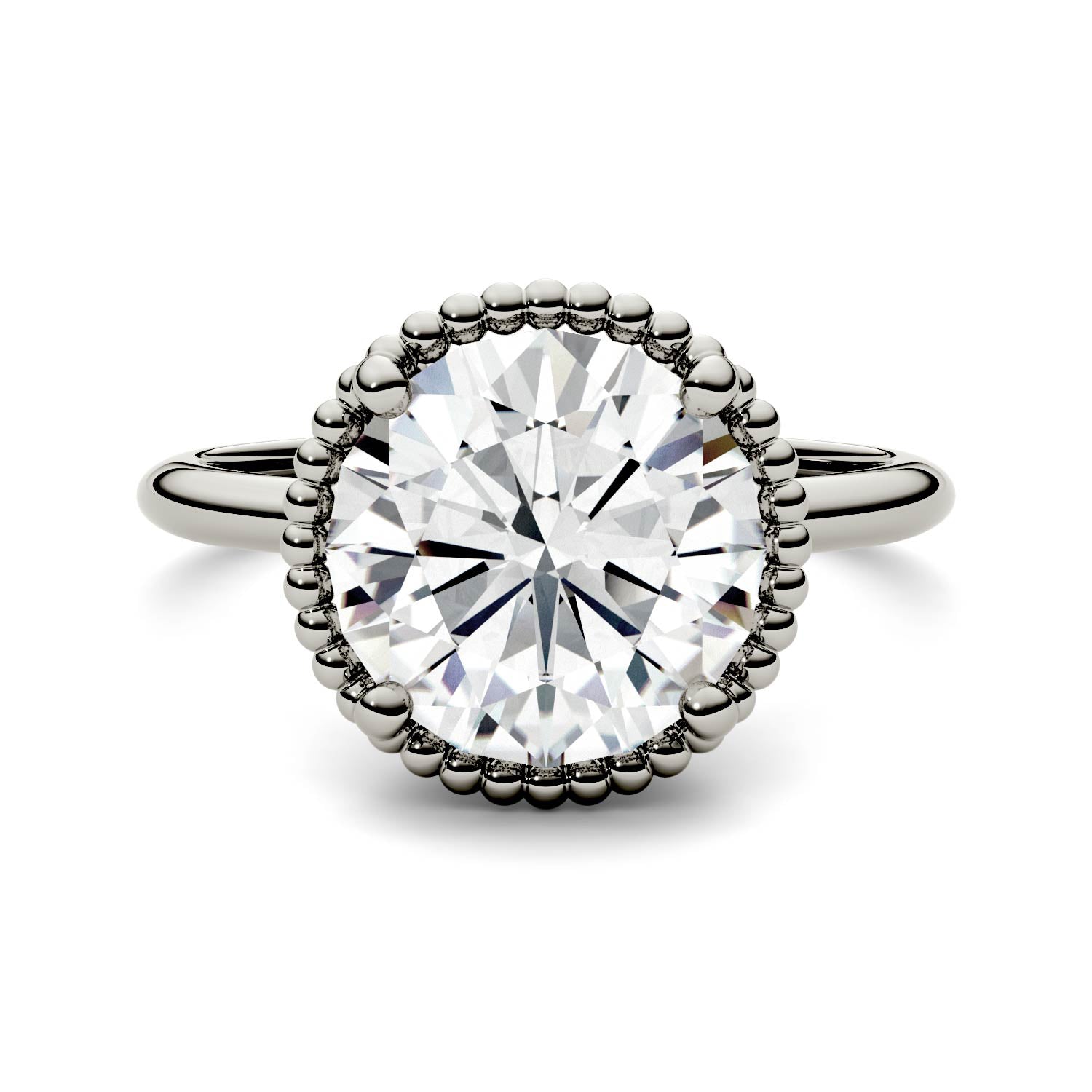 3.60 CTW DEW Round Moissanite Beaded Solitaire Engagement Ring in 14K White Gold