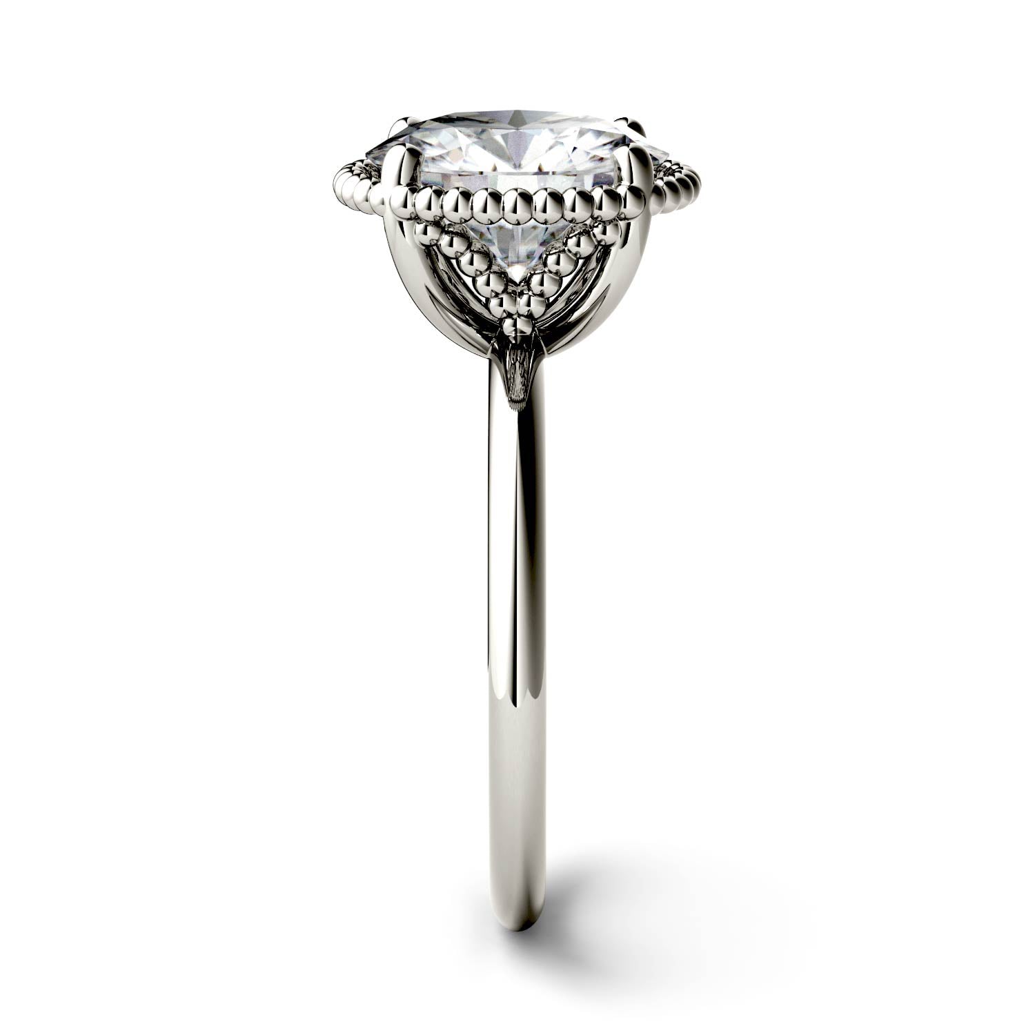 3.60 CTW DEW Round Moissanite Beaded Solitaire Engagement Ring in 14K White Gold