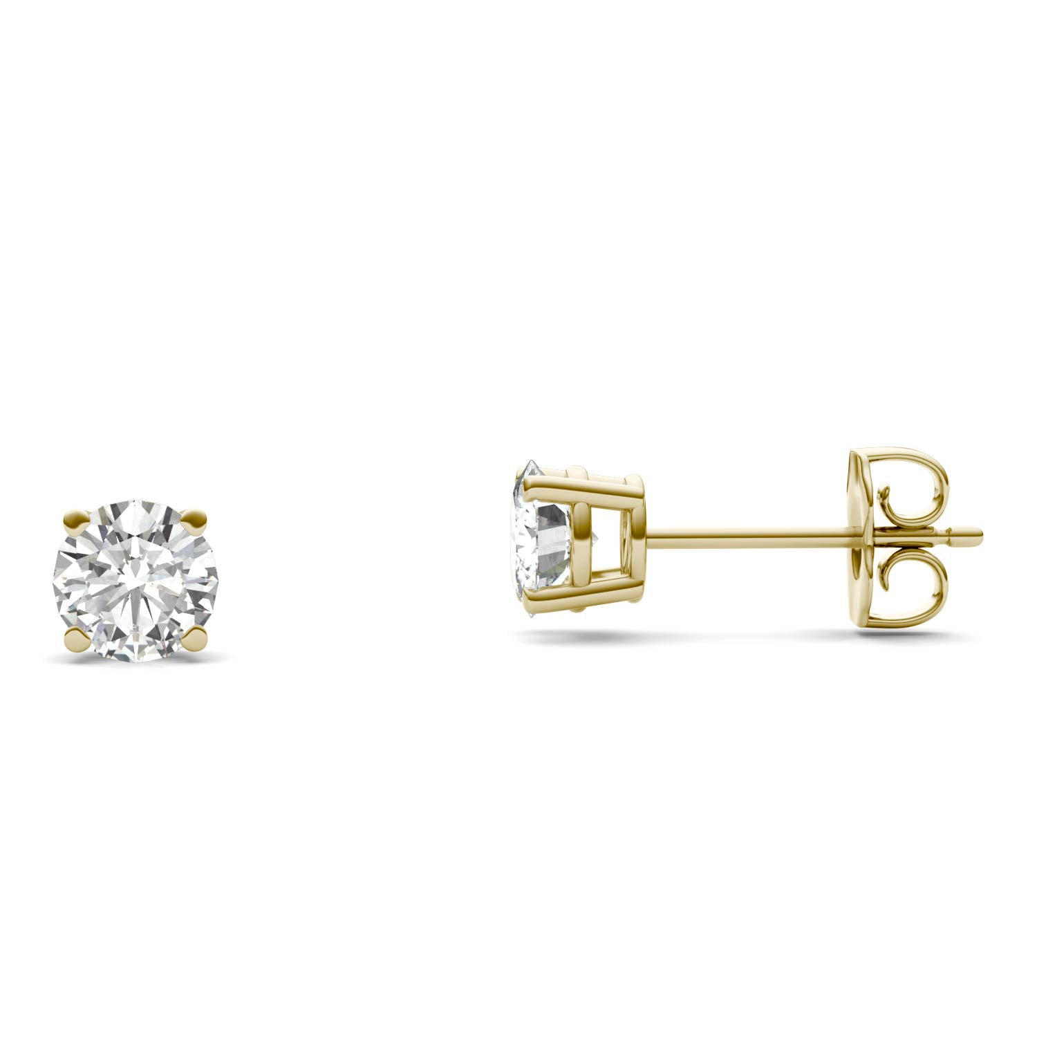 1 CTW DEW Round Moissanite Basket Studs in 14K Yellow Gold