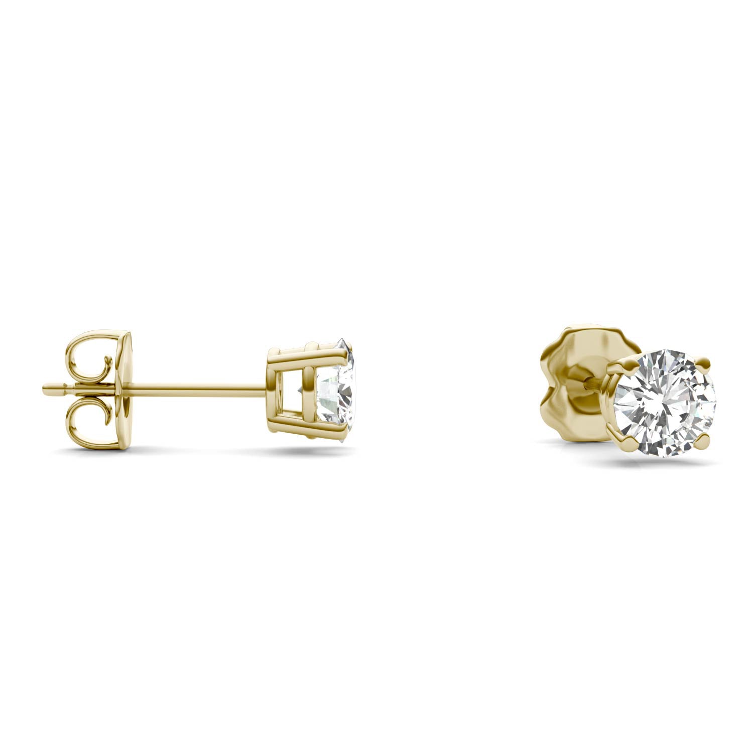 1 CTW DEW Round Moissanite Basket Studs in 14K Yellow Gold