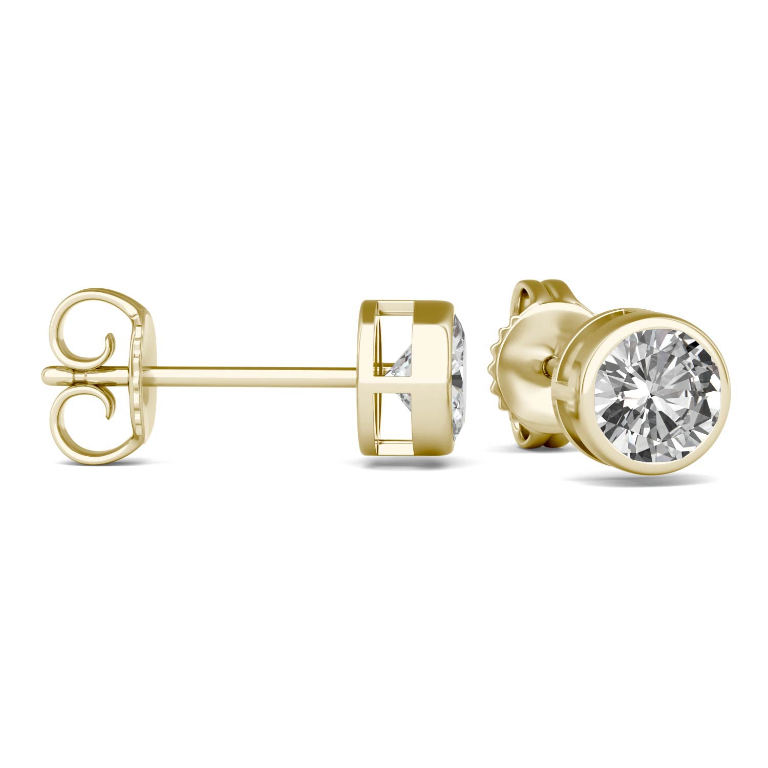 1 CTW DEW Round Moissanite Bezel Earrings 14K Yellow Gold