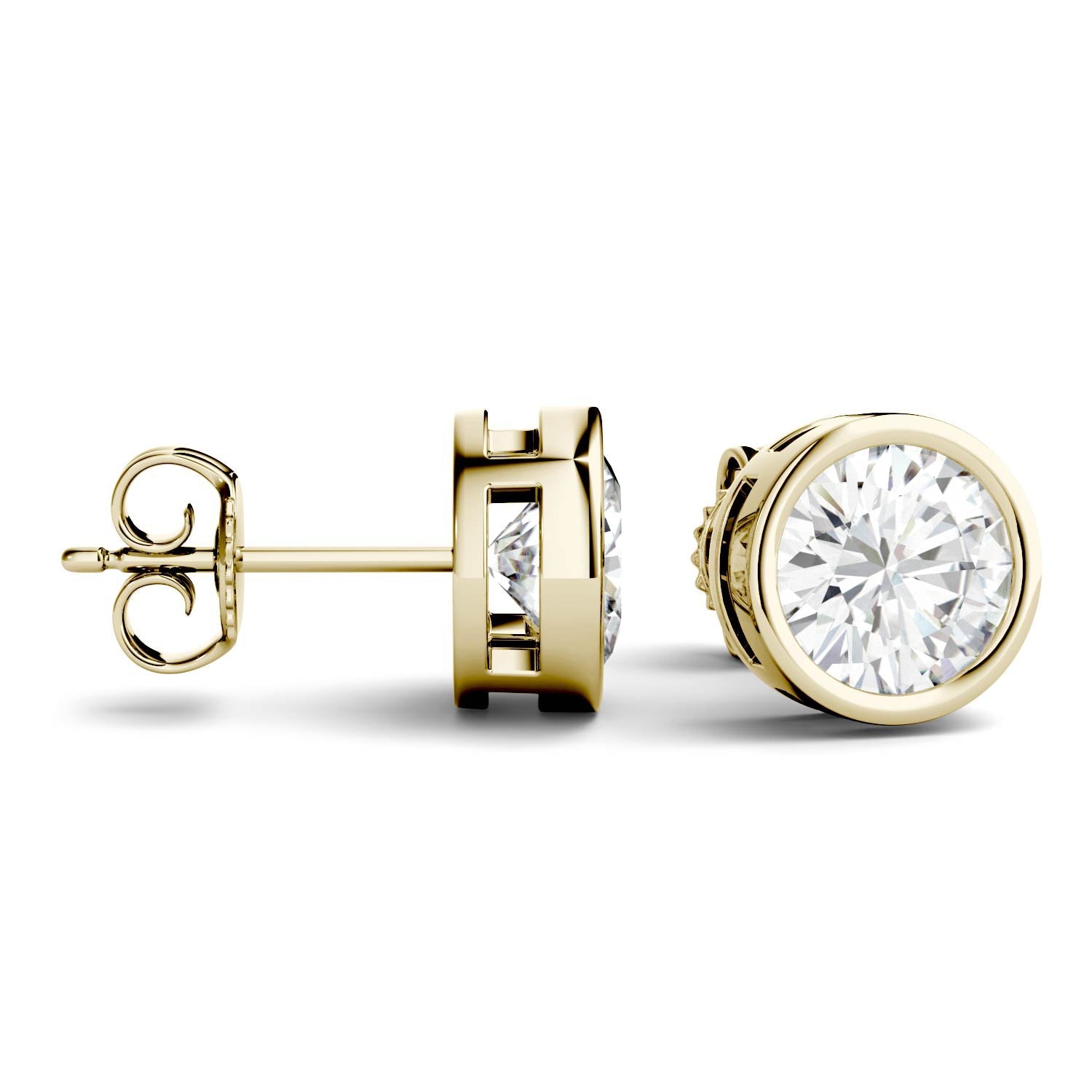 2 CTW DEW Round Moissanite Bezel Earrings 14K Yellow Gold