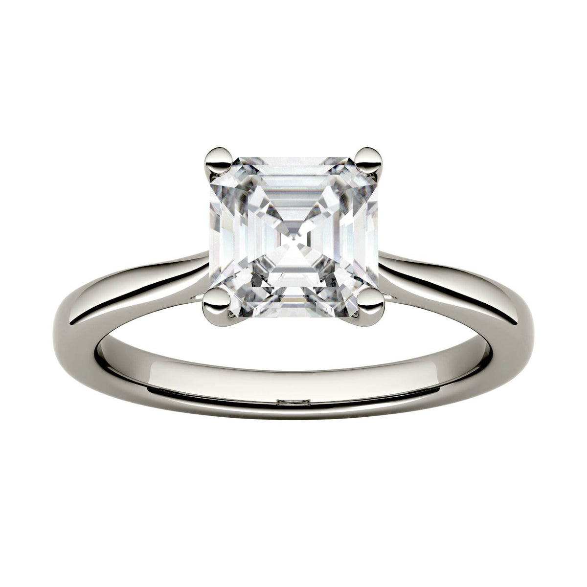 1.30 CTW DEW Asscher Moissanite Engagement Ring in 14K White Gold
