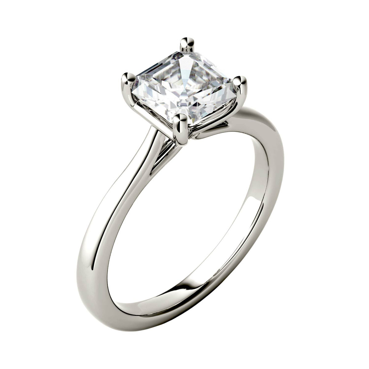 1.30 CTW DEW Asscher Moissanite Engagement Ring in 14K White Gold