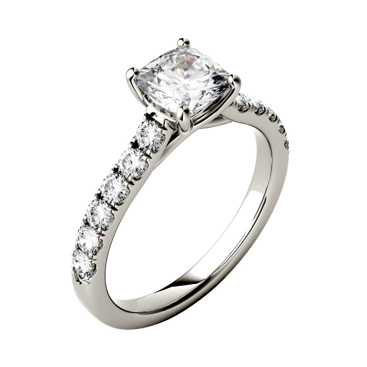 1.46 CTW DEW Cushion Moissanite Engagement Ring in 14K White Gold