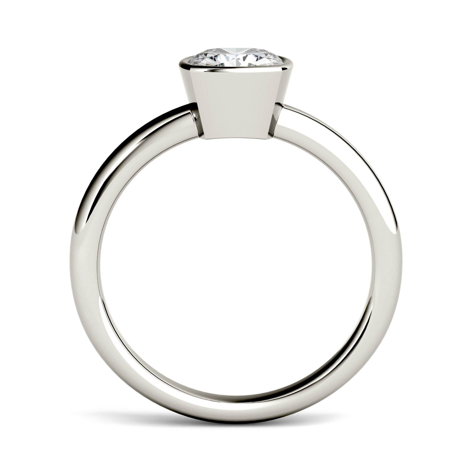 1.10 CTW DEW Cushion Moissanite Bezel Set Solitaire Engagement Ring in 14K White Gold