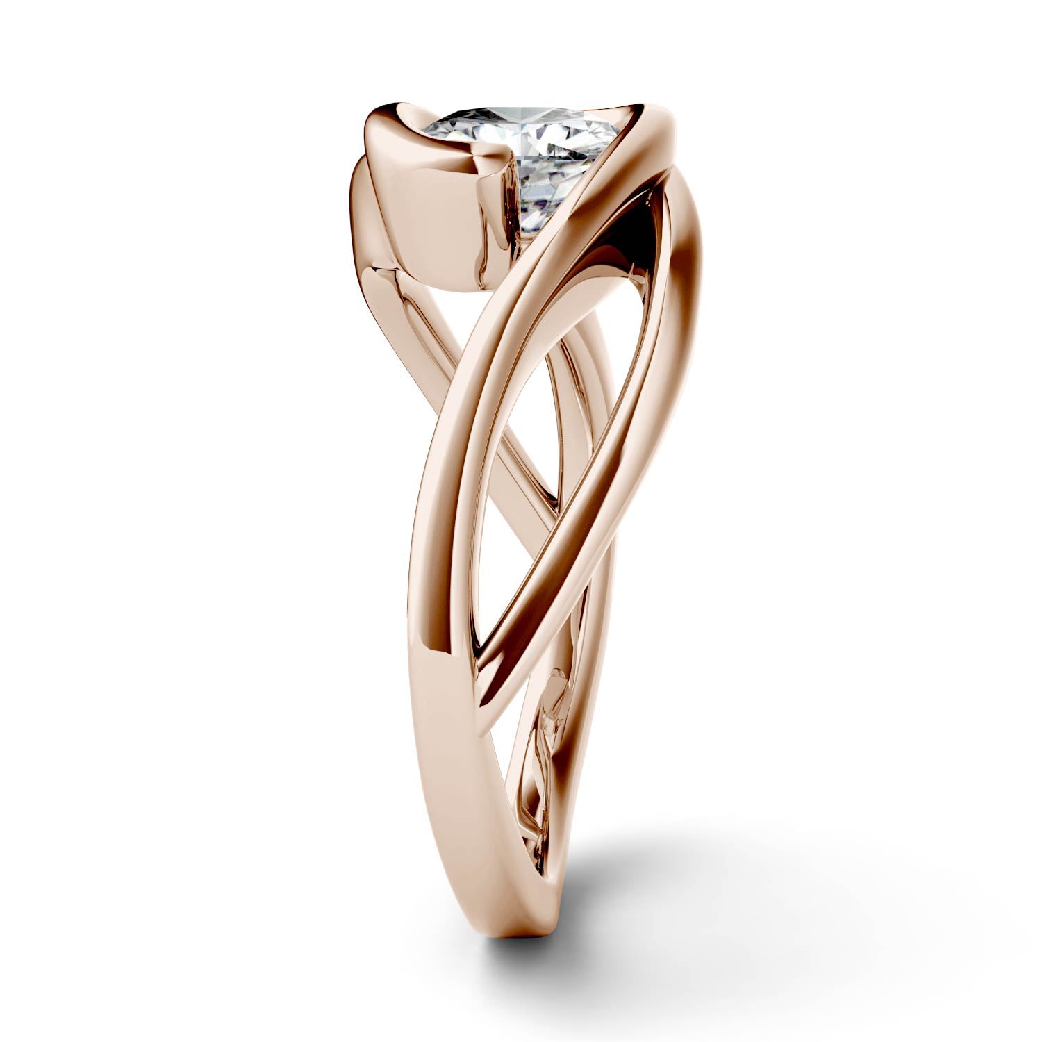 1.10 CTW DEW Cushion Moissanite Swirl Bypass Solitaire Engagement Ring in 14K Rose Gold