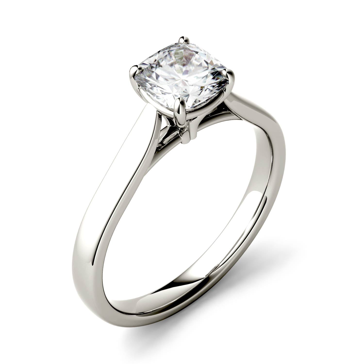 1.10 CTW DEW Cushion Moissanite Solitaire Engagement Ring in 14K White Gold