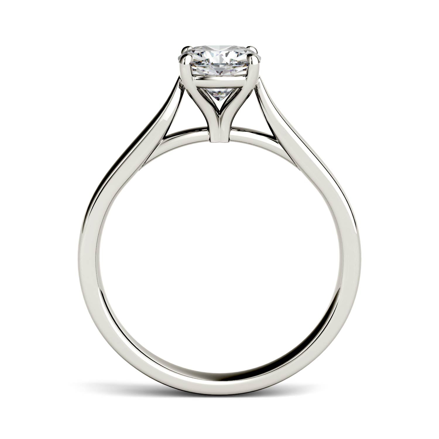1.10 CTW DEW Cushion Moissanite Solitaire Cathedral Engagement Ring in 14K White Gold