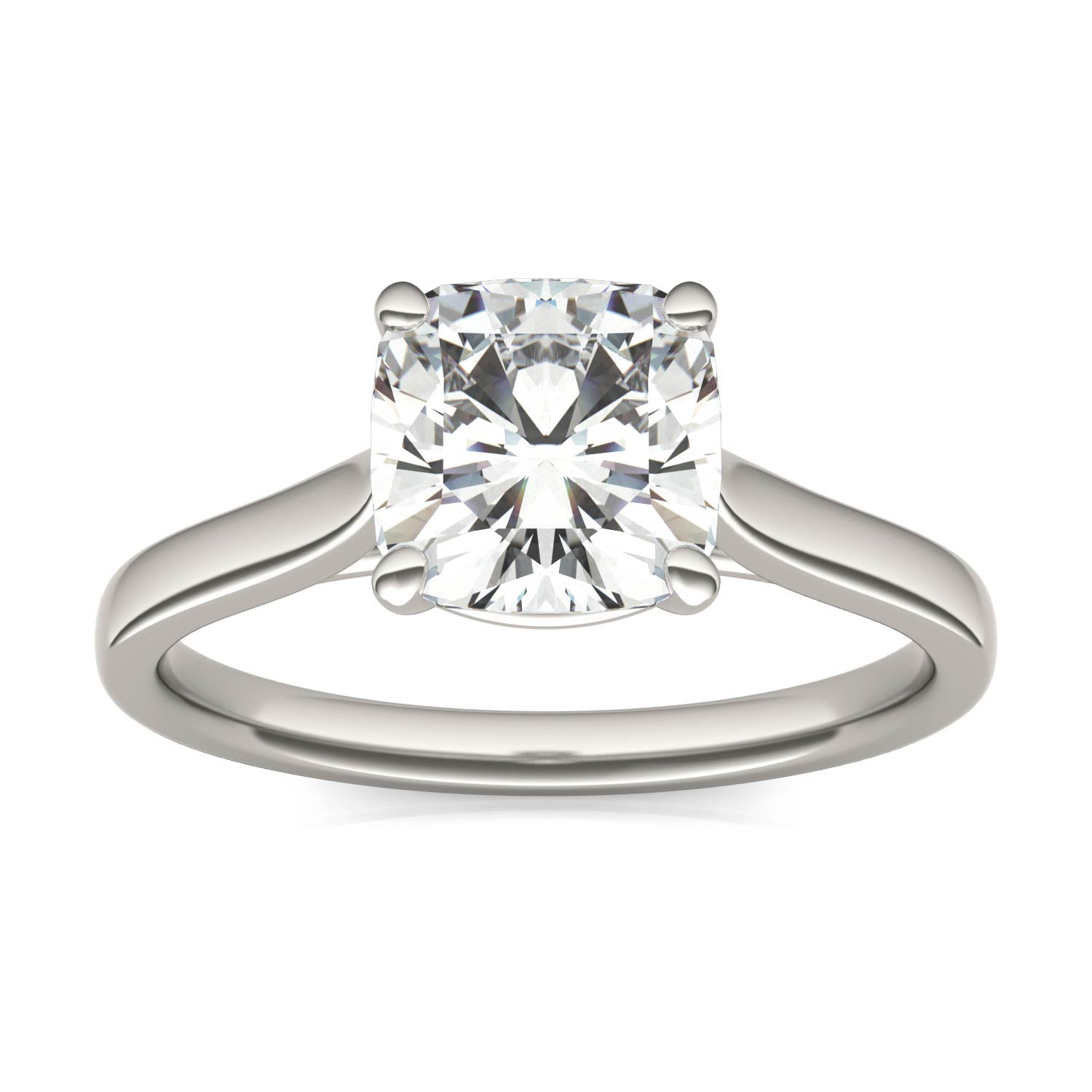 2.00 CTW DEW 14K White Gold Cushion Moissanite Solitaire Engagement Ring