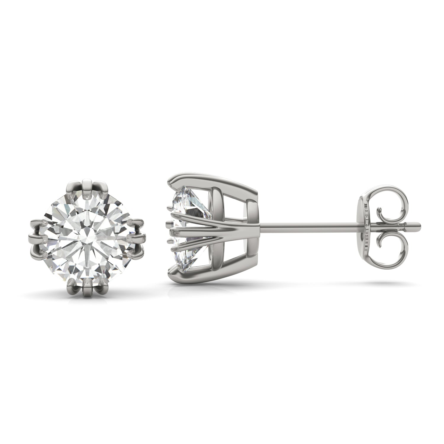 2.00 CTW DEW Round Moissanite Triple Prong Stud Earrings