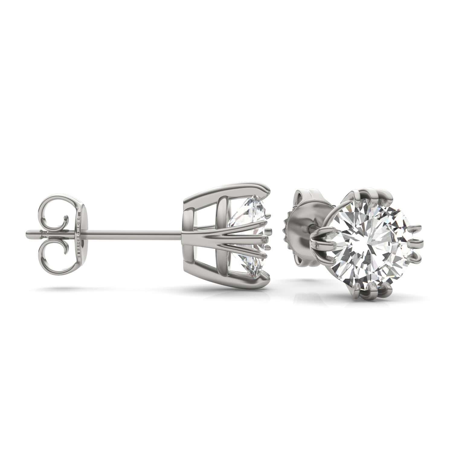 2.00 CTW DEW Round Moissanite Triple Prong Stud Earrings