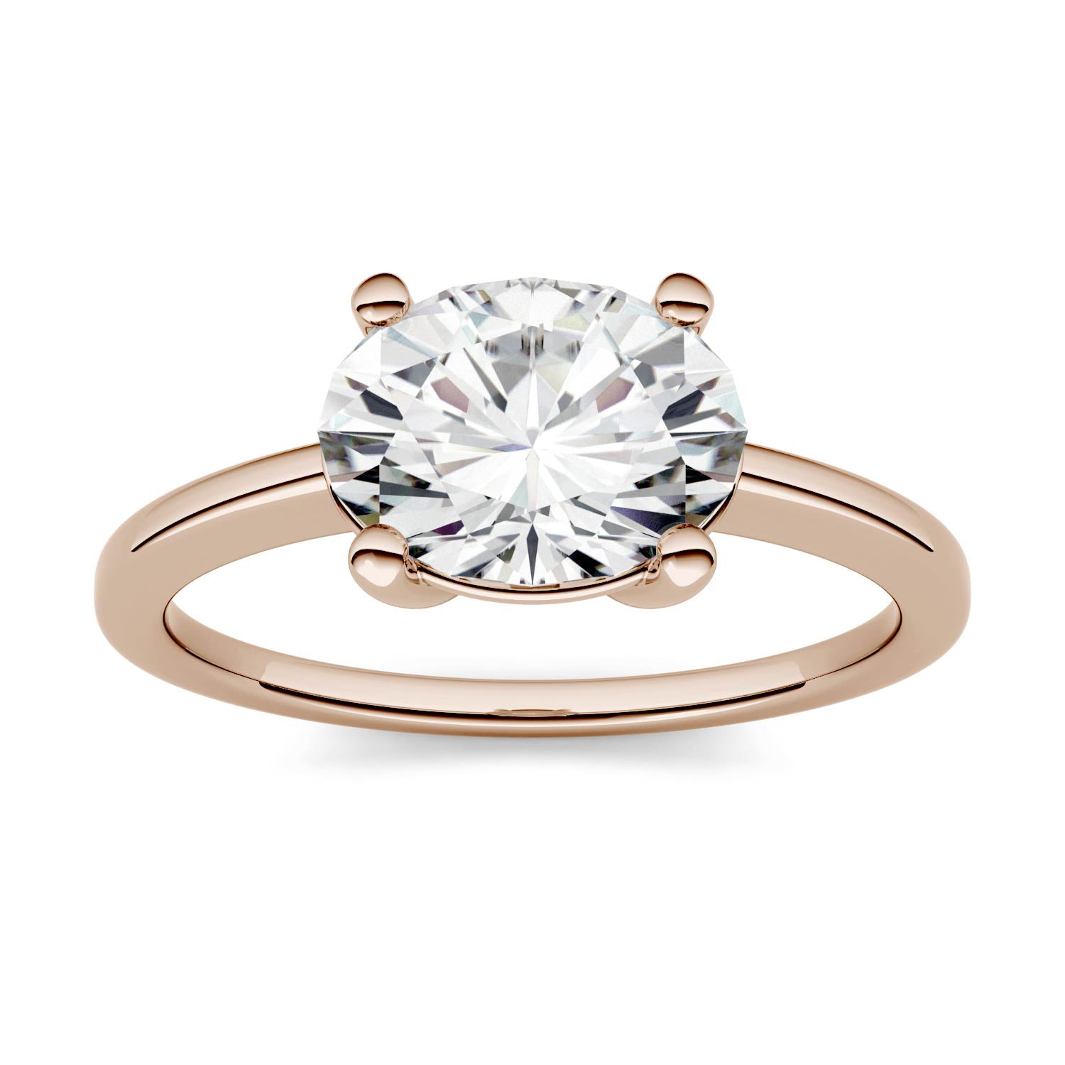 2.10 CTW DEW Oval Moissanite East-West Solitaire Engagement Ring in 14K Rose Gold
