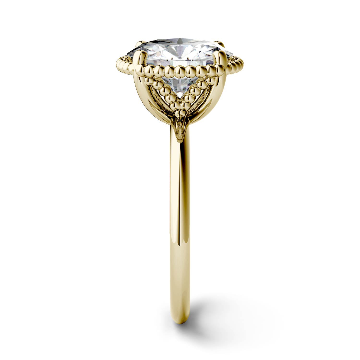 3.60 CTW DEW Round Moissanite Beaded Solitaire Engagement Ring in 14K Yellow Gold