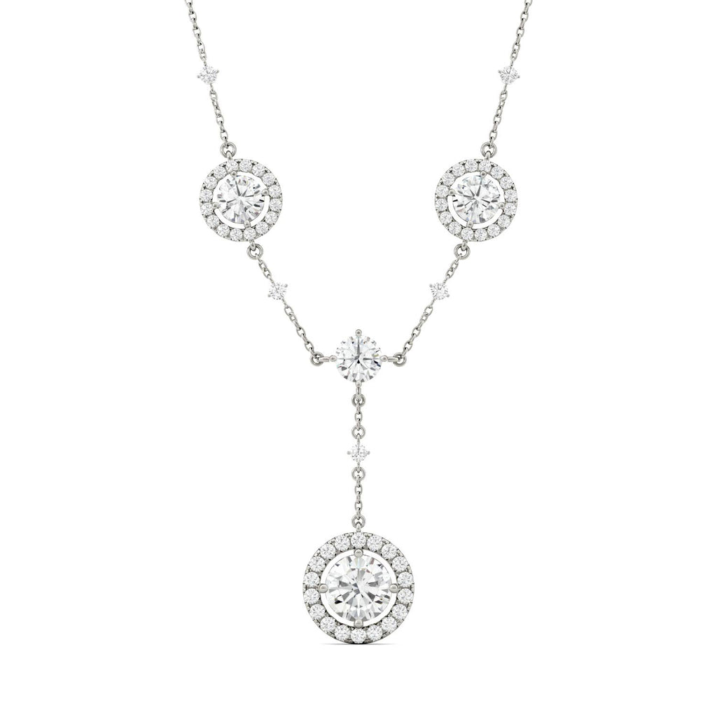 3.05 CTW DEW Round Halo Lariat Necklace 14K White Gold
