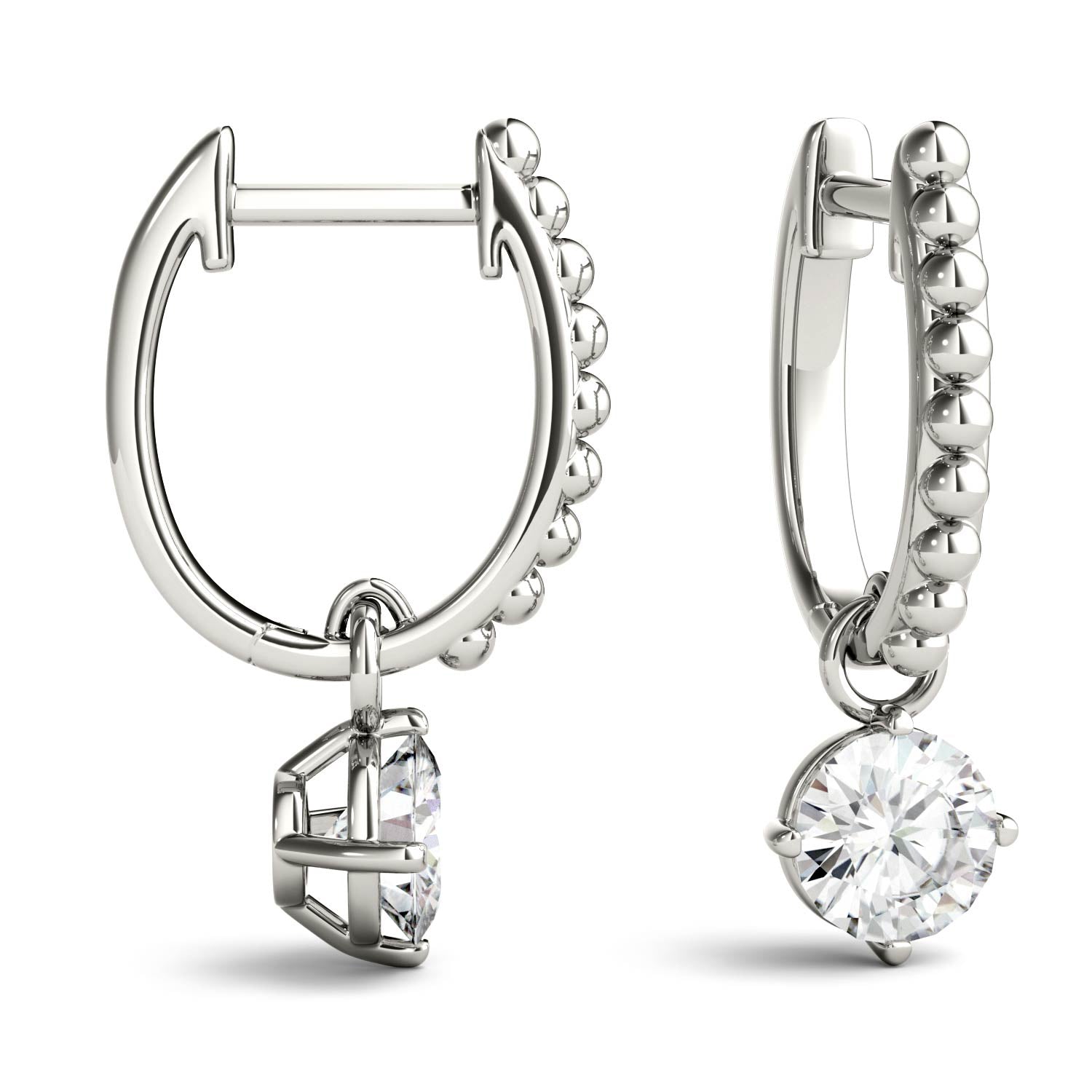 1 CTW DEW Round Moissanite Leverback Earrings in 14K White Gold