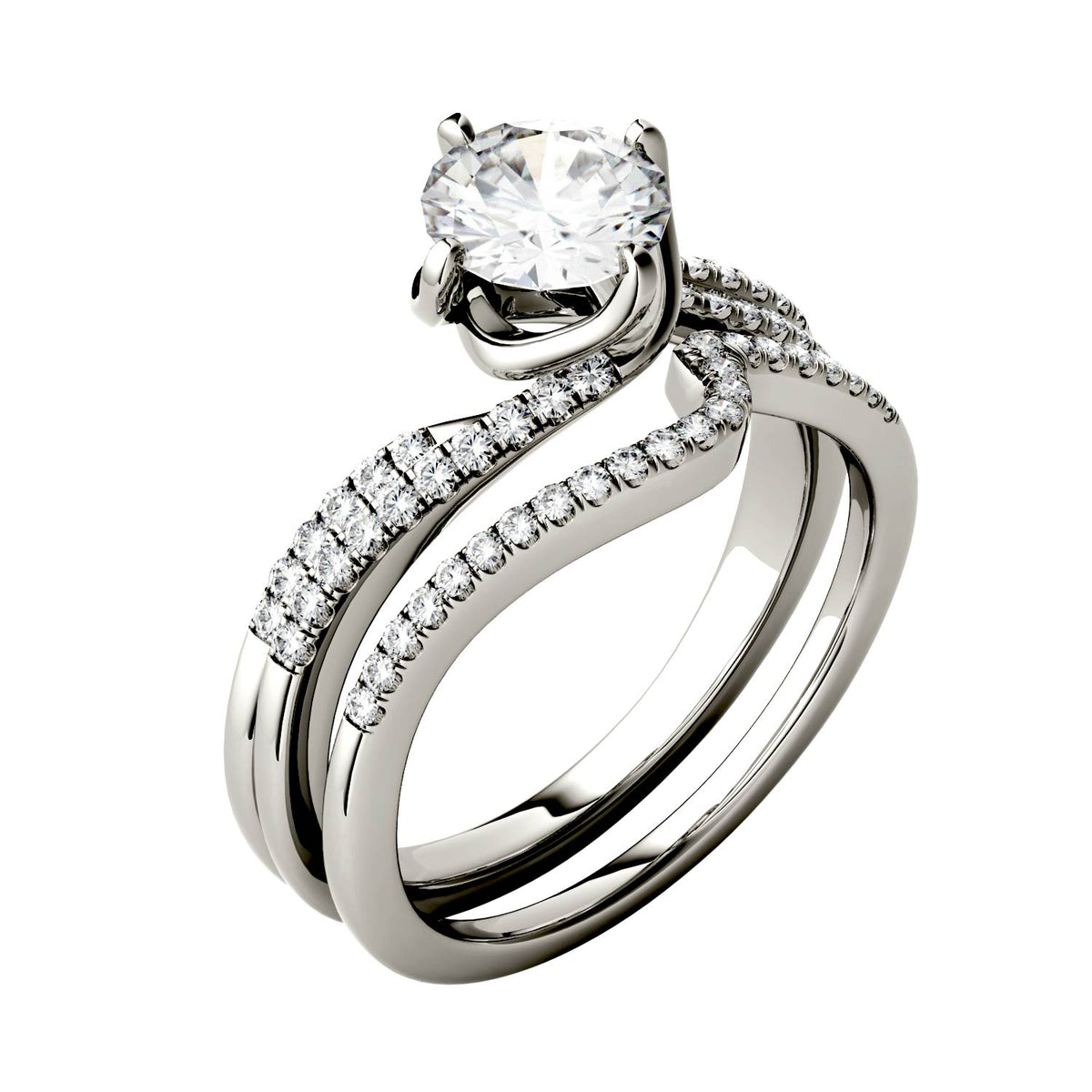 1.38 CTW DEW Round Moissanite Bridal Set in 14K White Gold