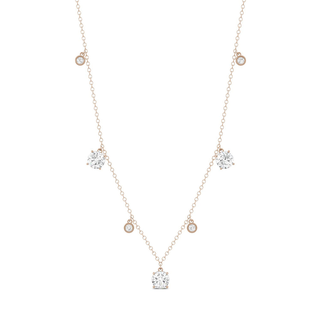 1.08 CTW DEW Round Moissanite Station Drop Necklace in 14K Rose Gold