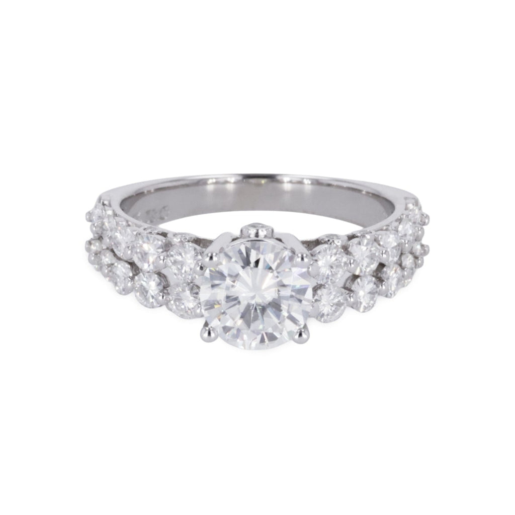 2.15 CTW DEW Round Two Row Engagement Ring 14K White Gold