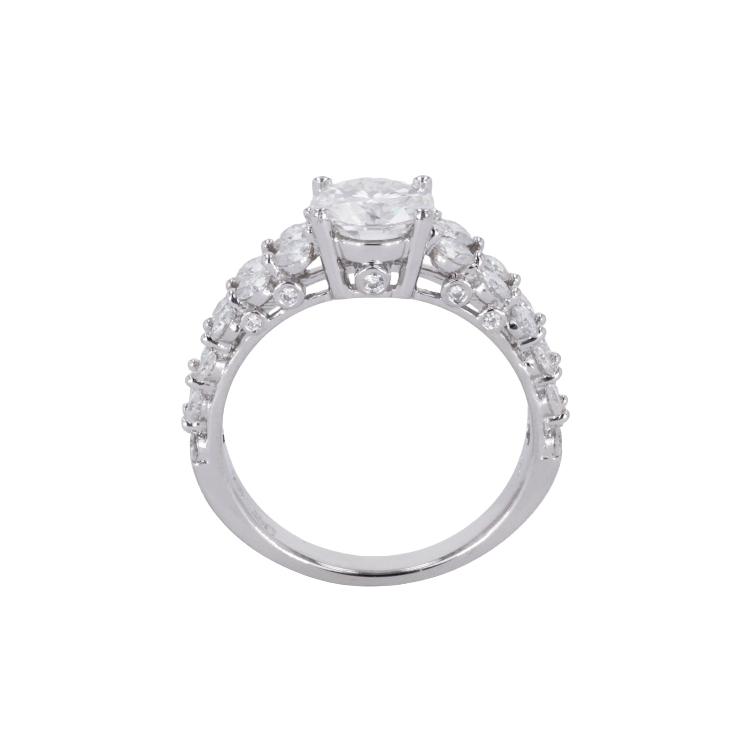 2.15 CTW DEW Round Moissanite Two-Row Engagement Ring in 14K White Gold