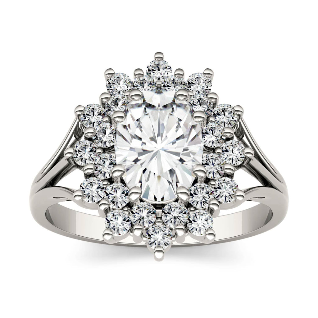 1.98 CTW DEW Oval Floral Halo Ring 14K White Gold