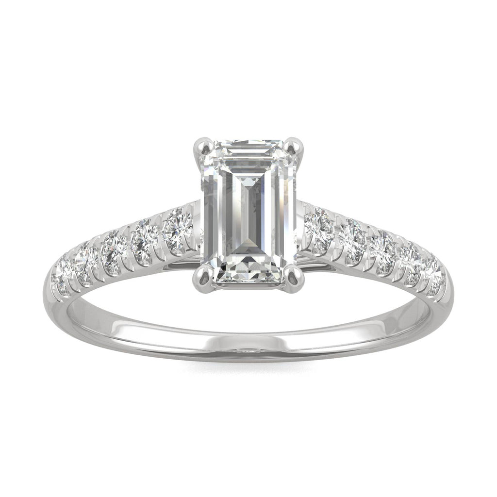 1.24 CTW DEW Emerald Side Stone Engagement Ring 14K White Gold