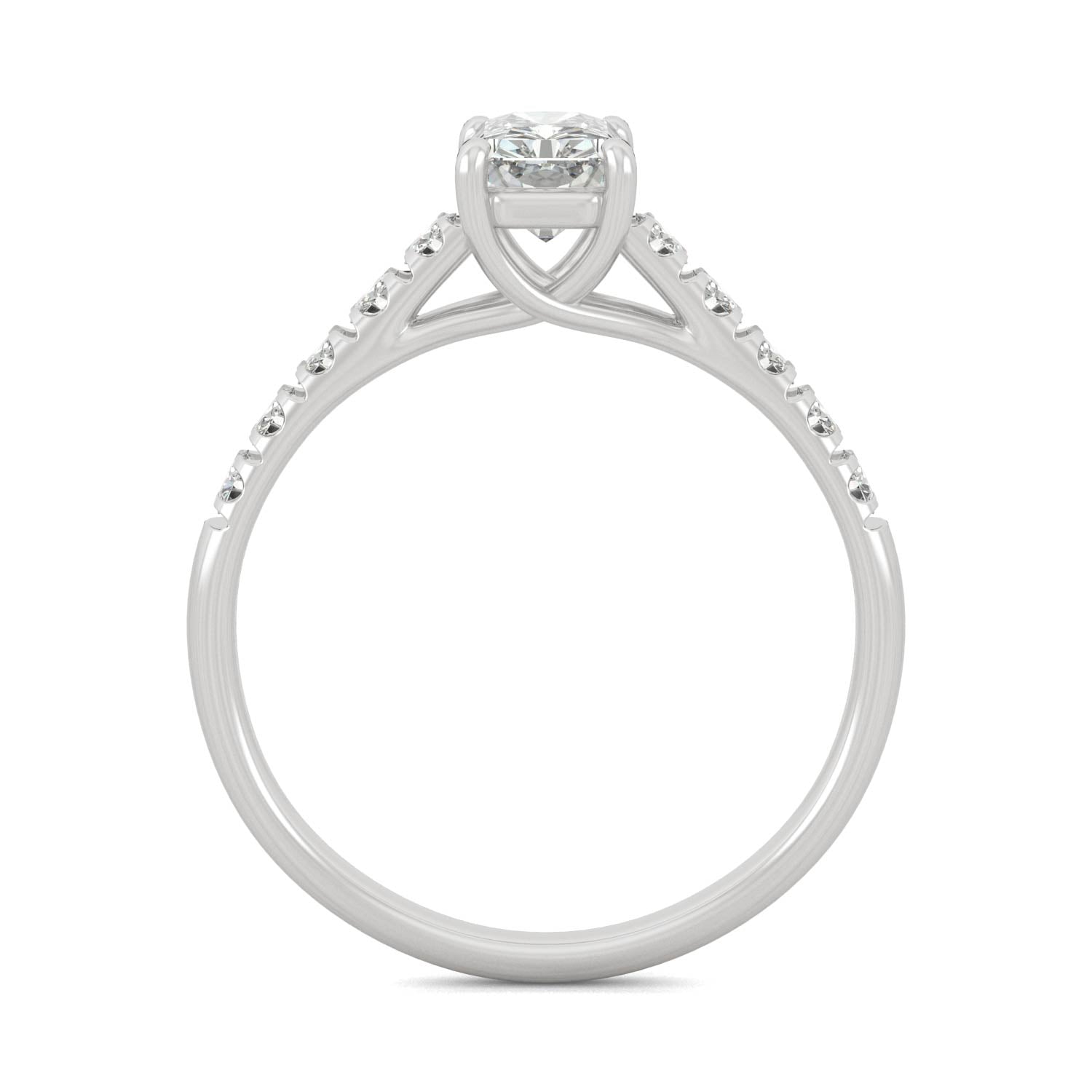 1.43 CTW DEW Radiant Moissanite Solitaire with Side Accents Engagement Ring in 14K White Gold